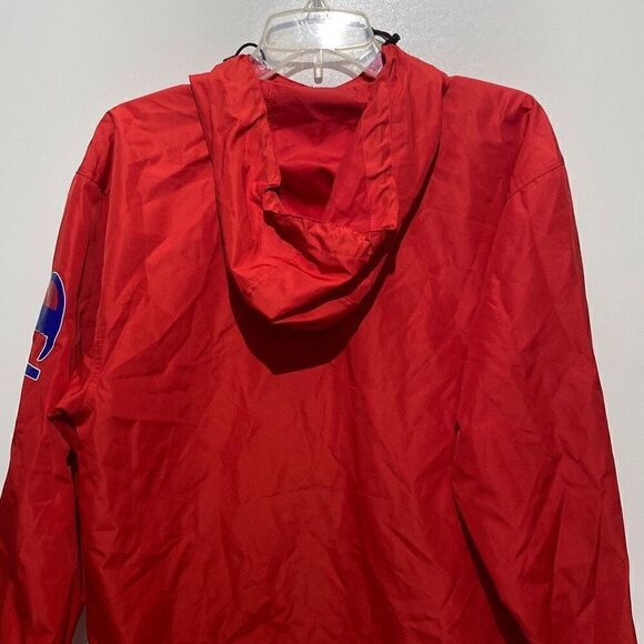 Champion Men's Half Zip Logo Pullover Red Hooded Windbreaker Jacket Small - Picture 6 of 9